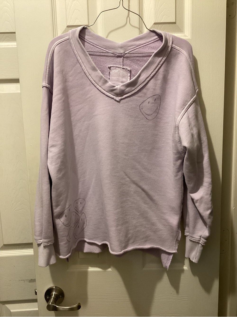 aerie Lavender V-Neck Pullover with Smiley Detail
